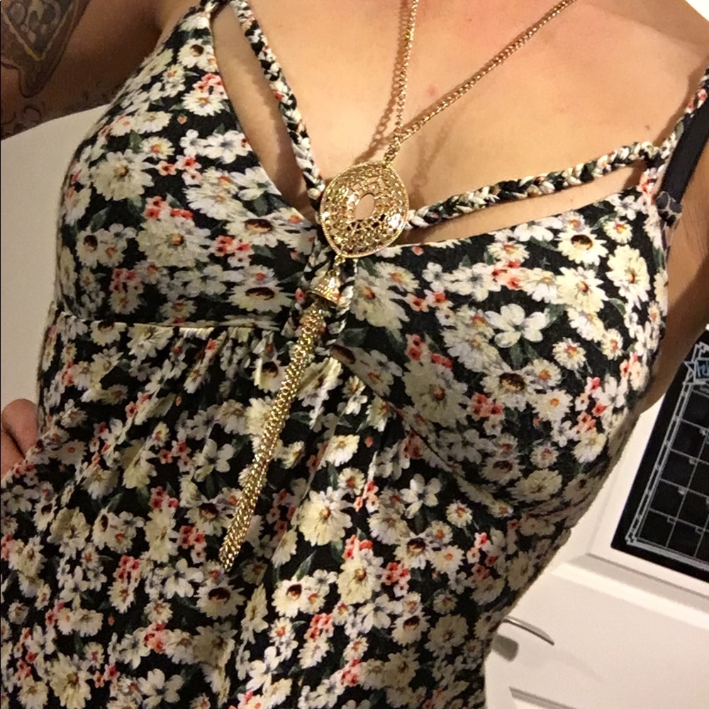 American Rag Boho Tank w/ braided cut out & straps